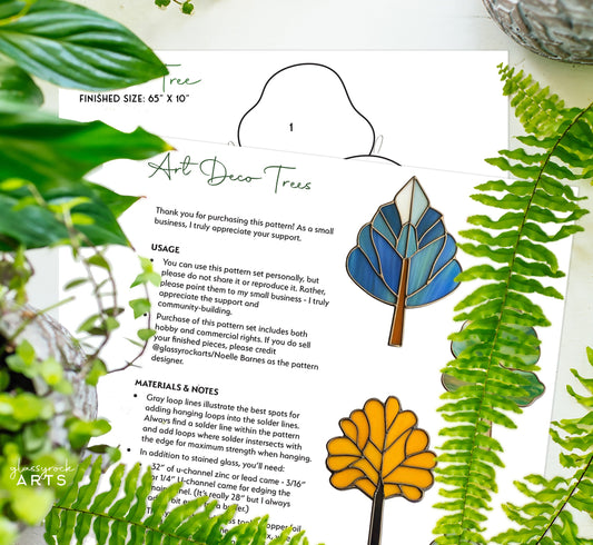 Art Deco Trees Stained Glass Patterns, Pack of 4 - Crafting Patterns & Molds from GlassyRock Arts