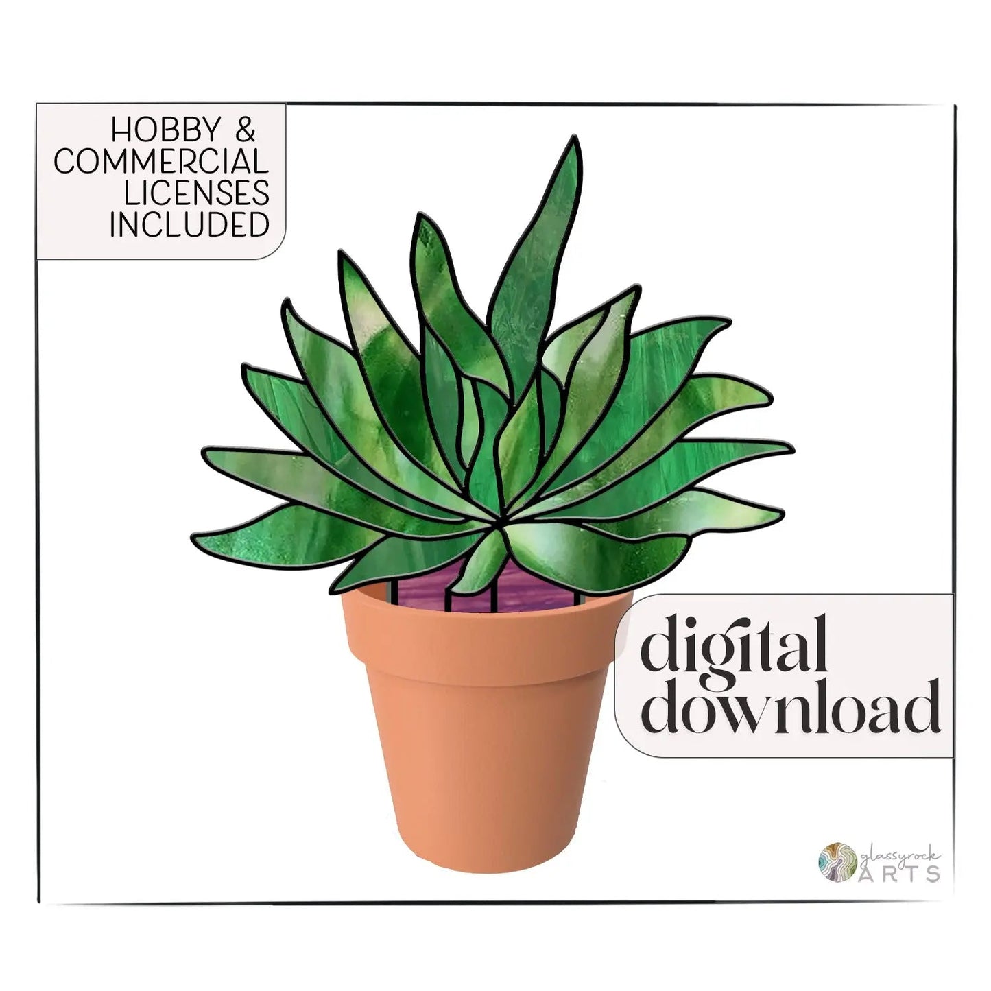 Gasteria Succulent Plant Stem Stained Glass Pattern
