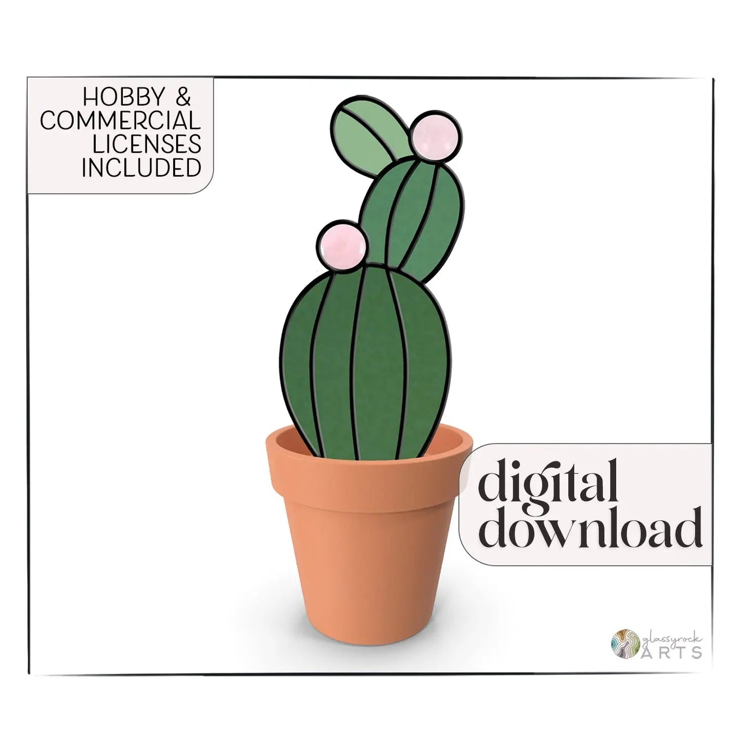 Gemstone Cactus Stained Glass Pattern