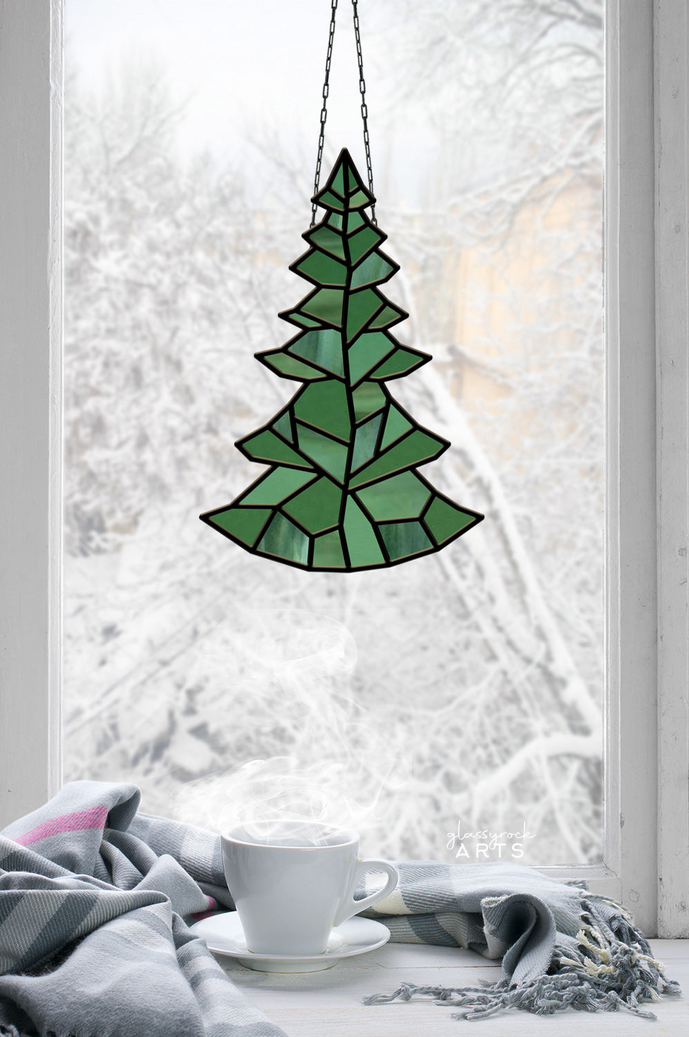 Geometric Christmas Tree Stained Glass Pattern - Crafting Patterns & Molds, from GlassyRock Arts