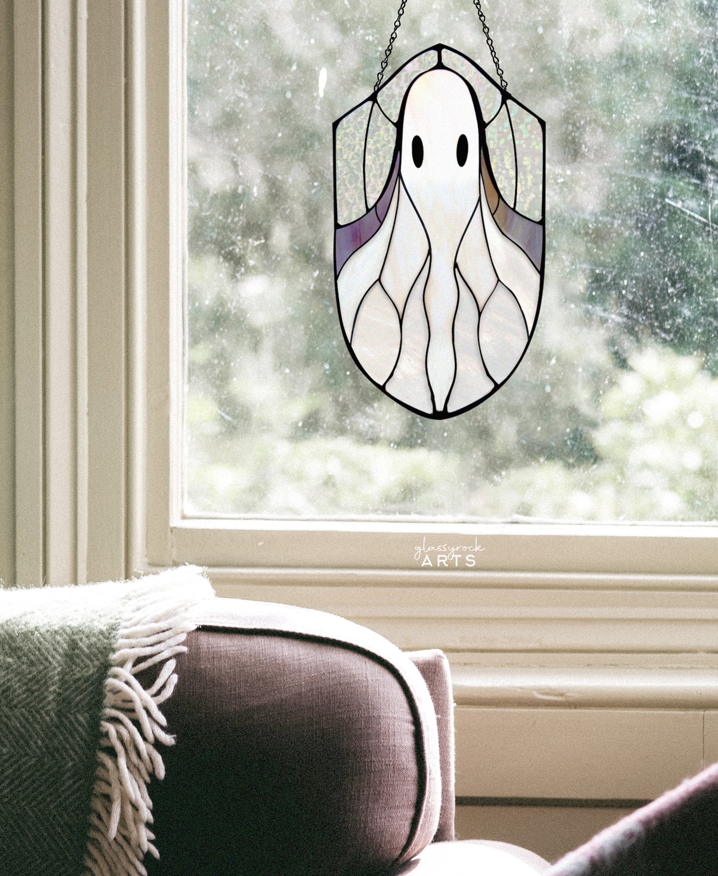 Boho Ghost Halloween Stained Glass Pattern