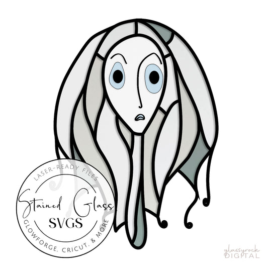 Stained Glass Ghost Witch Files for Laser Cutting, Halloween SVG, PNG, DXF