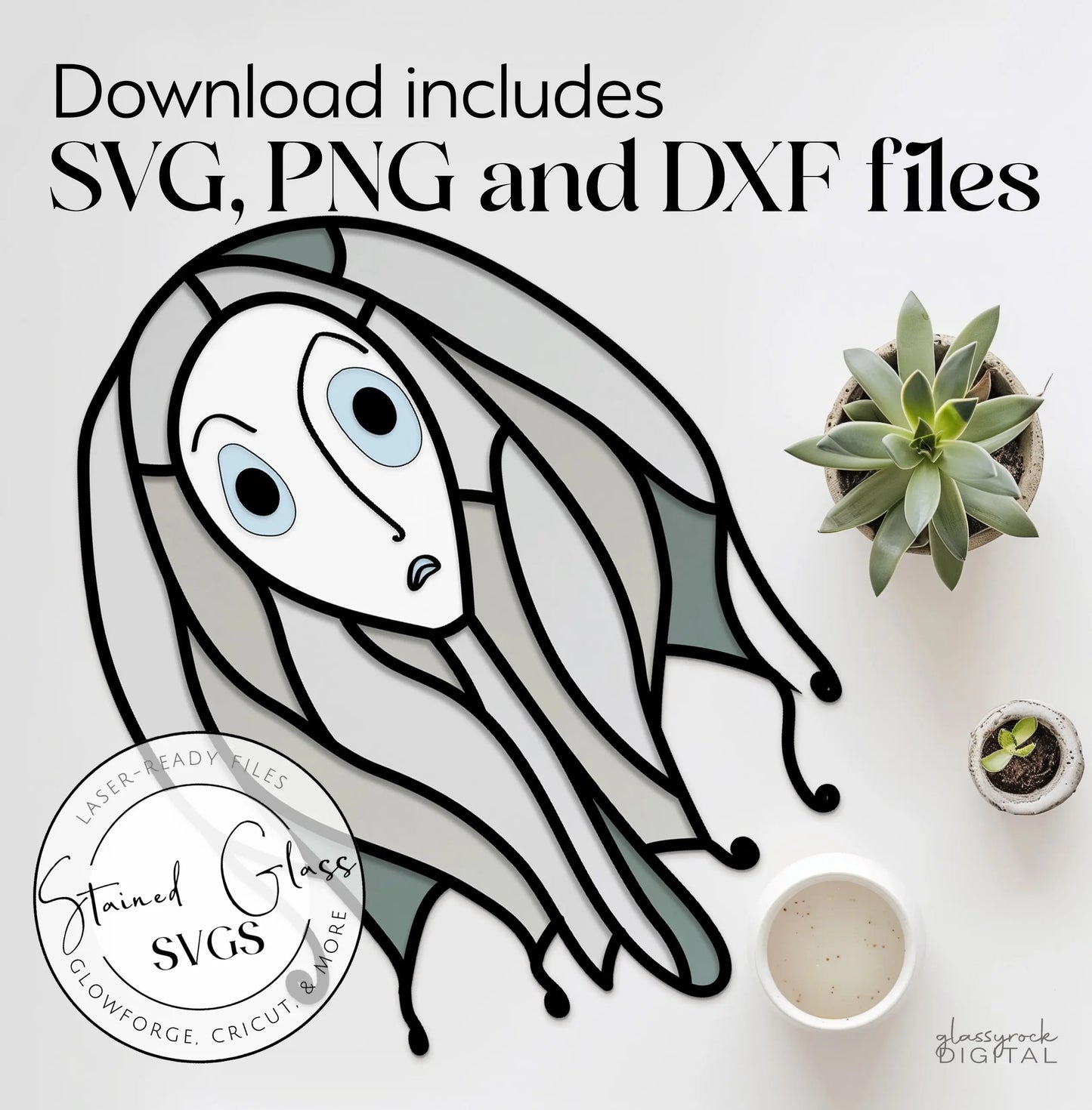A picture of the Stained Glass Ghost Witch SVGs from GlassyRock Arts.