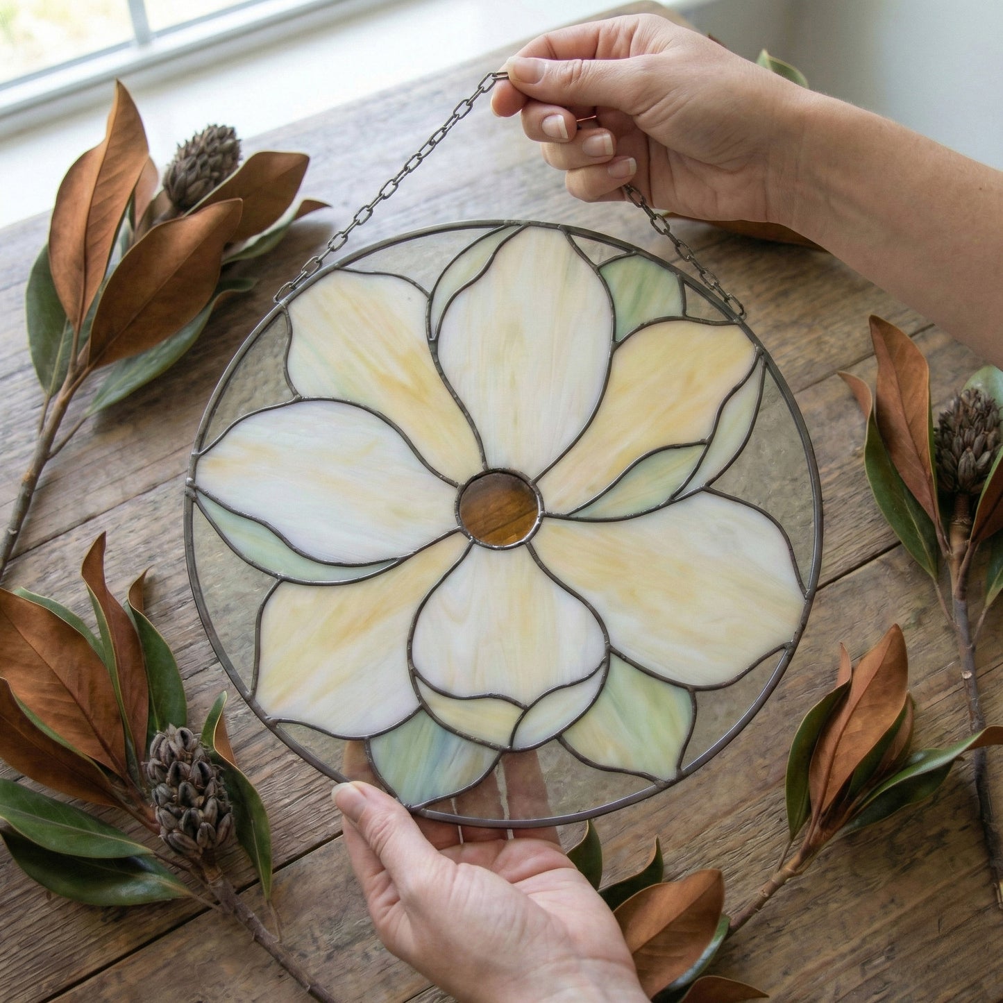 Big Magnolia Suncatcher Stained Glass Pattern with PNG & SVG