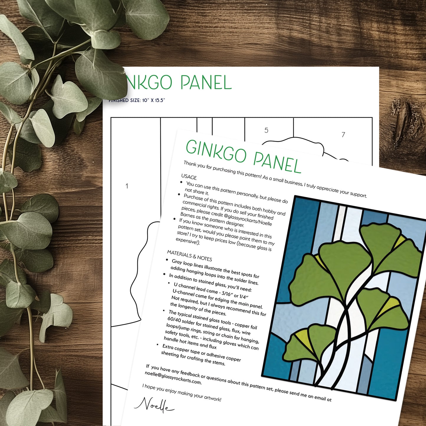 Ginkgo Leaves Prairie Stained Glass Pattern & PNG