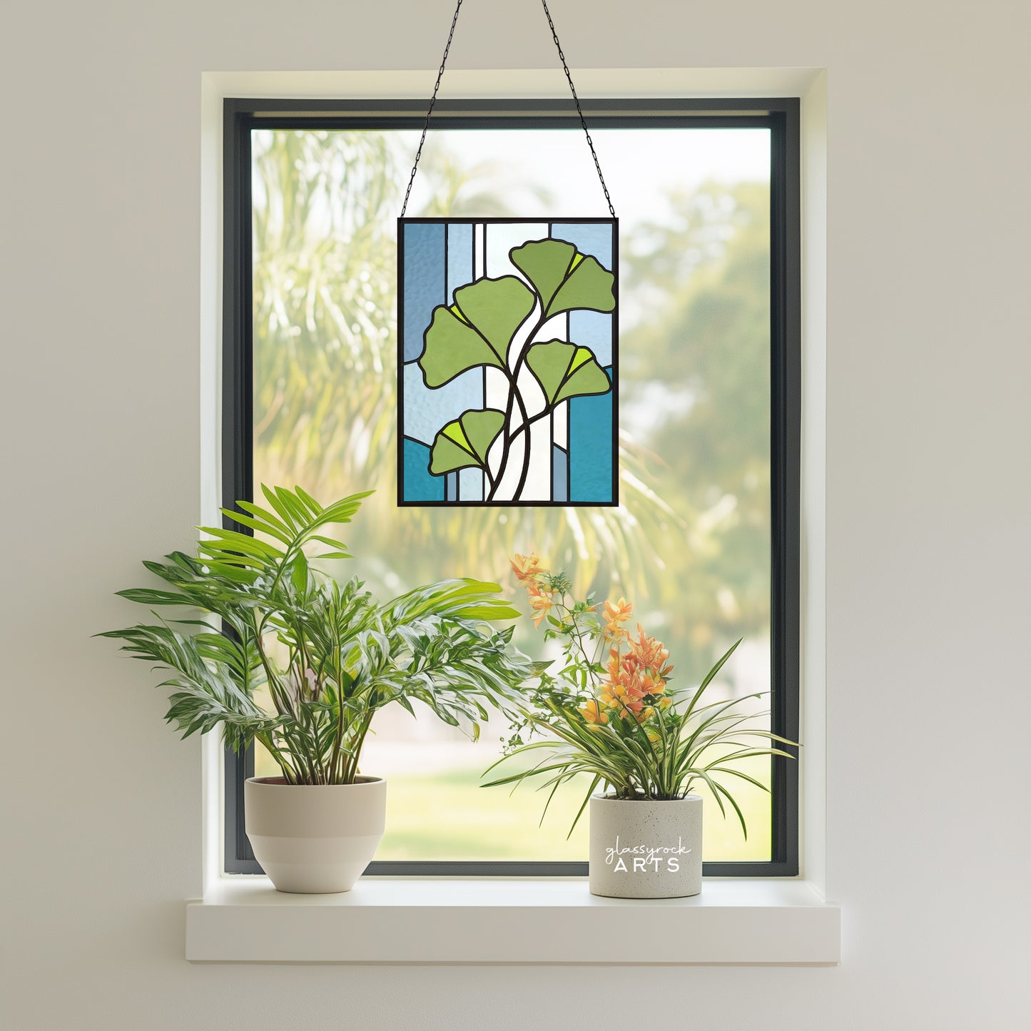 Ginkgo Leaves Prairie Stained Glass Pattern & PNG
