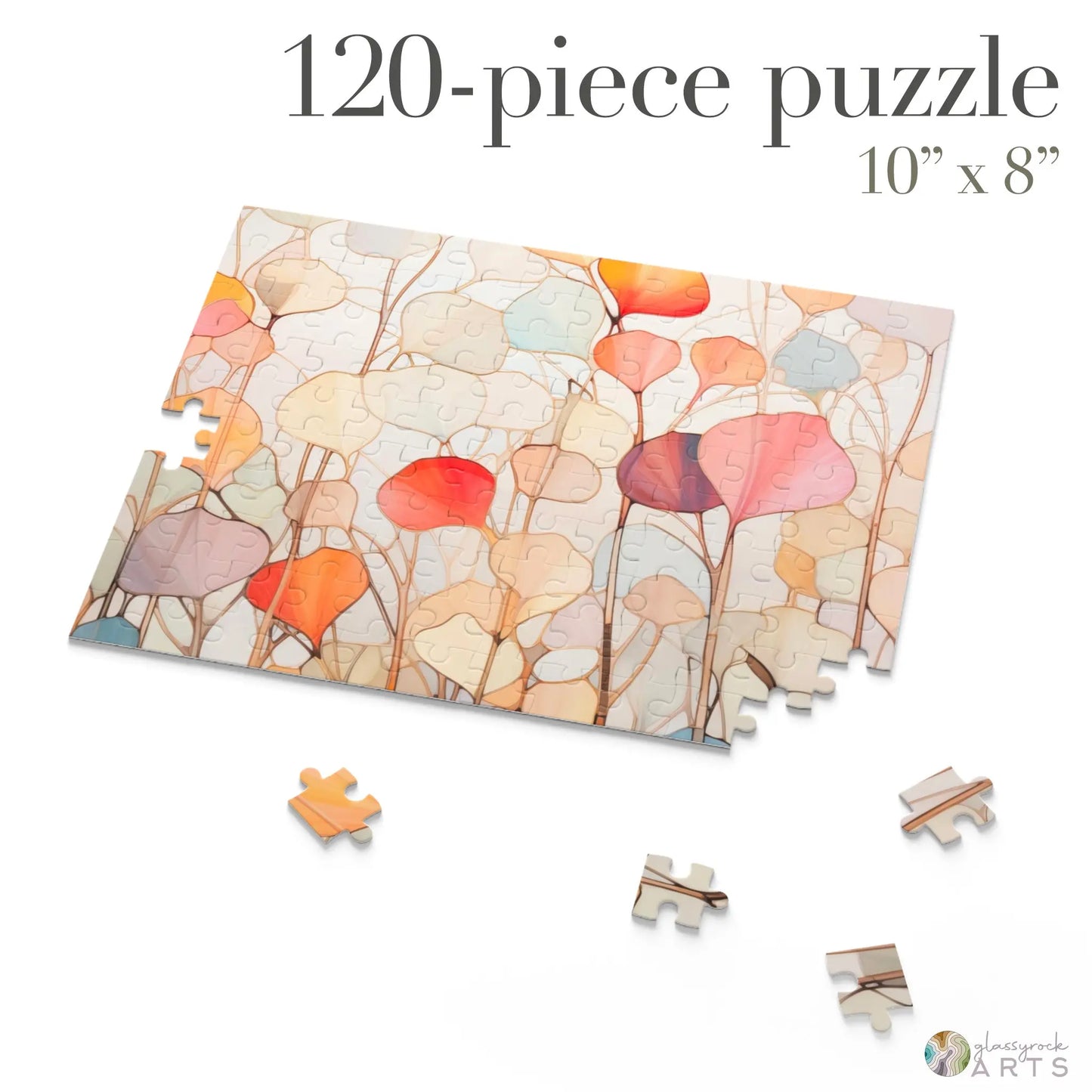 A picture of the Stained Glass Ginkgo Leaves Jigsaw Puzzle from GlassyRock Arts.