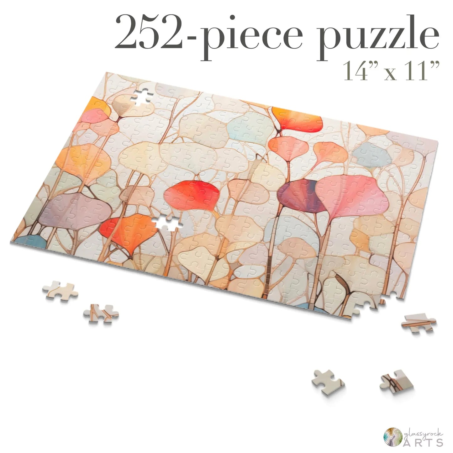 A picture of the Stained Glass Ginkgo Leaves Jigsaw Puzzle from GlassyRock Arts.