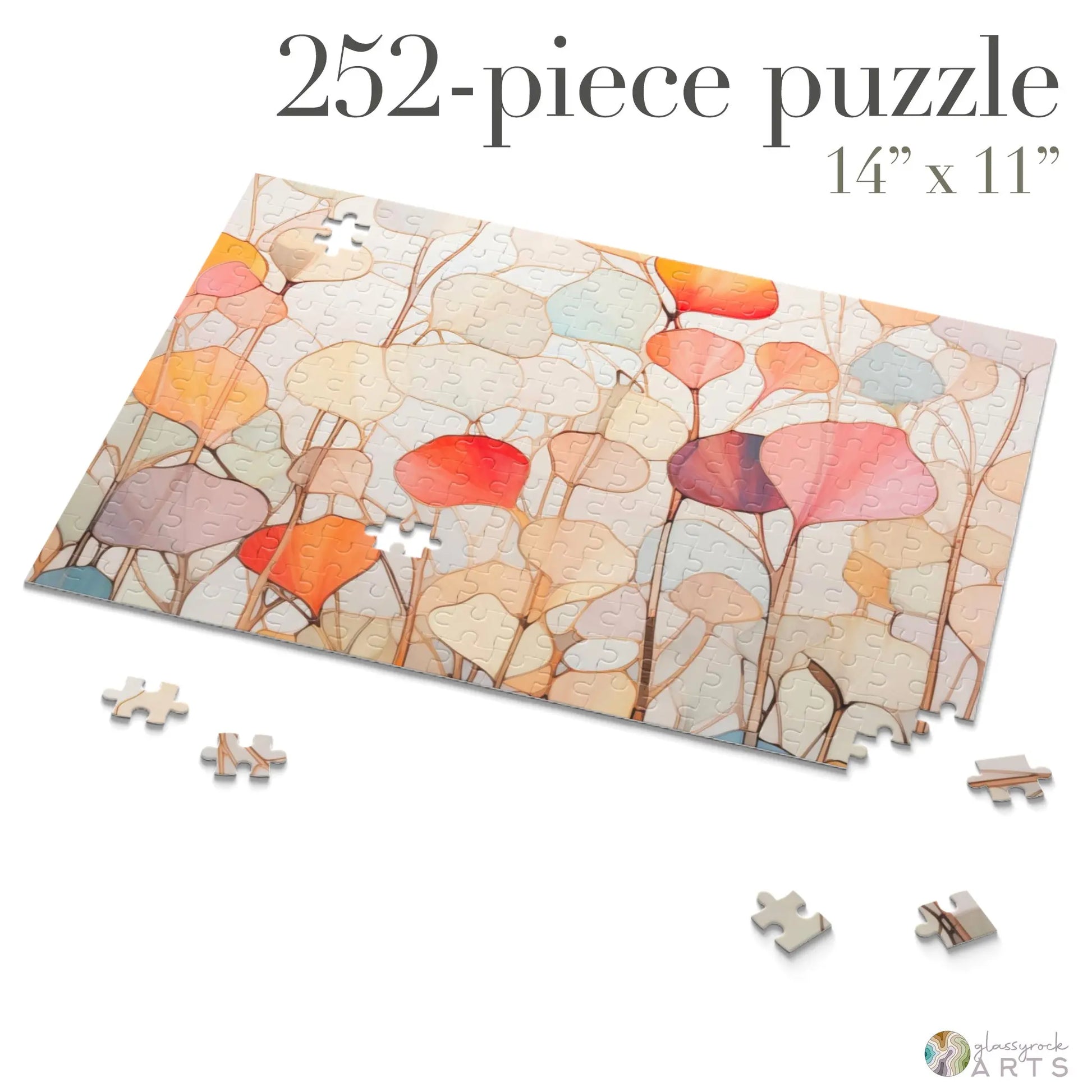 A picture of the Stained Glass Ginkgo Leaves Jigsaw Puzzle from GlassyRock Arts.