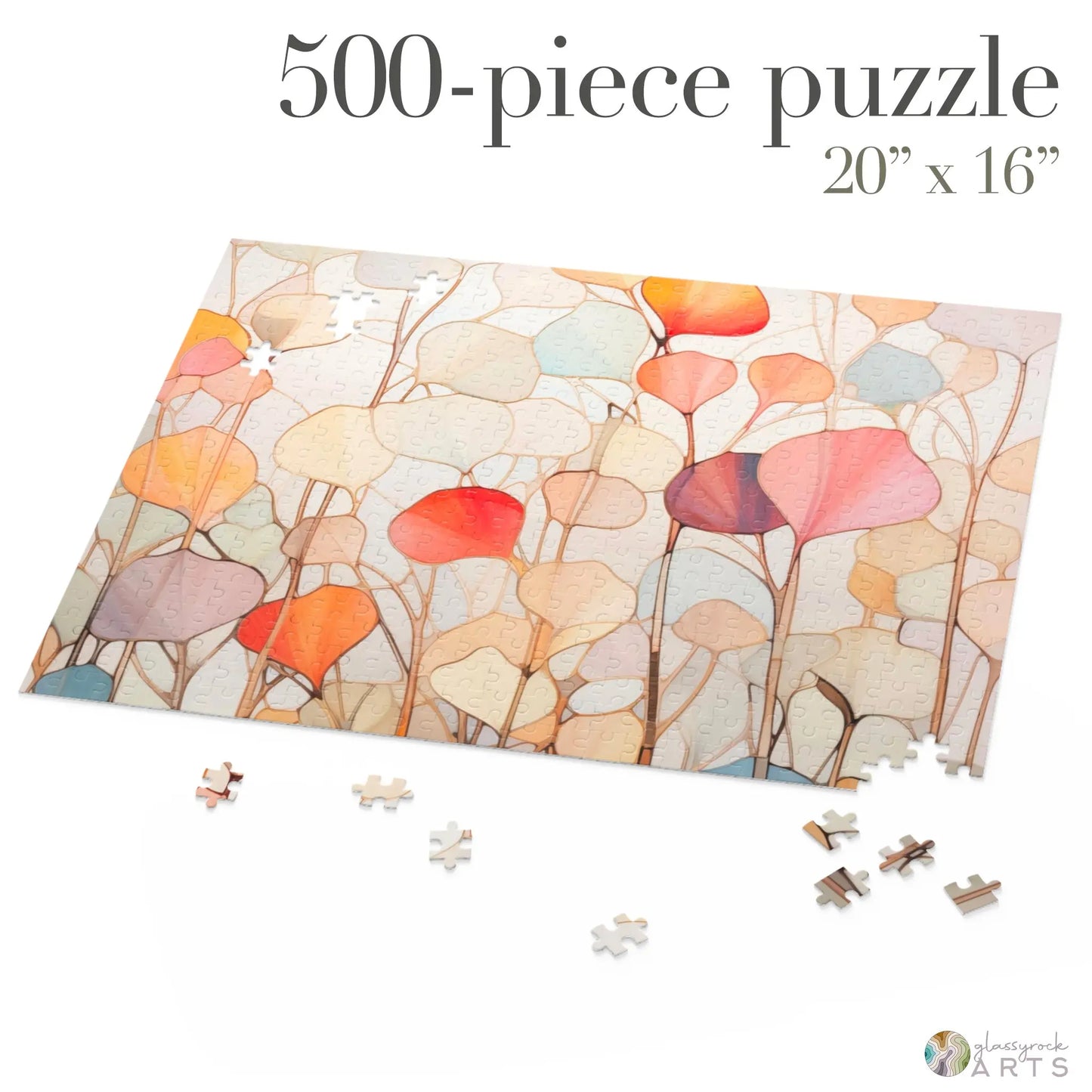 A picture of the Stained Glass Ginkgo Leaves Jigsaw Puzzle from GlassyRock Arts.