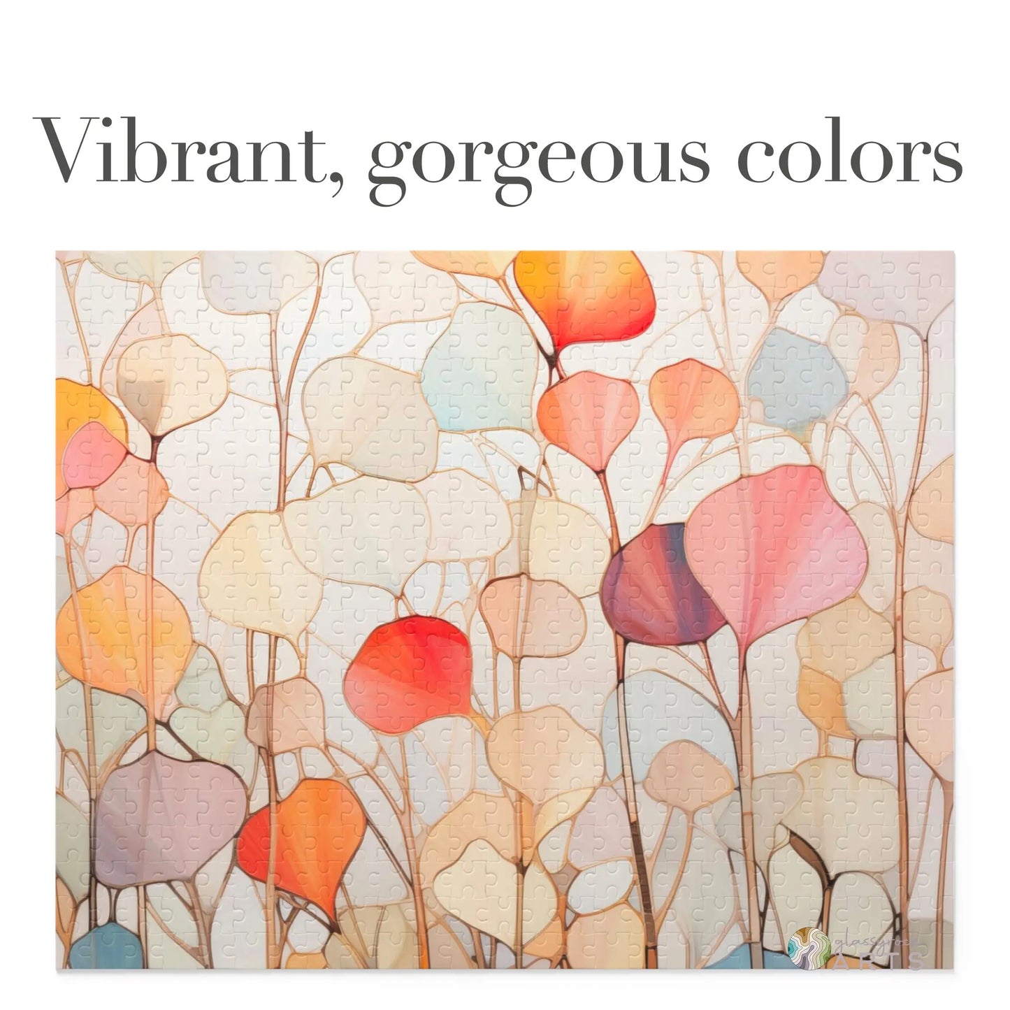 A picture of the Stained Glass Ginkgo Leaves Jigsaw Puzzle from GlassyRock Arts.