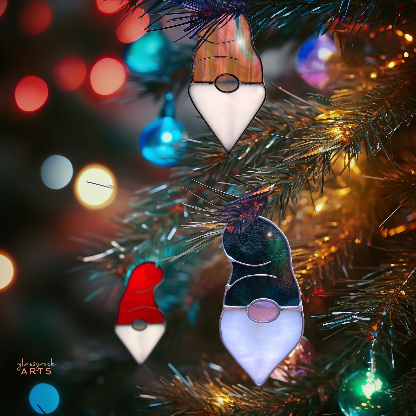 Gnome Stained Glass Christmas Ornament Patterns - Crafting Patterns & Molds, from GlassyRock Arts