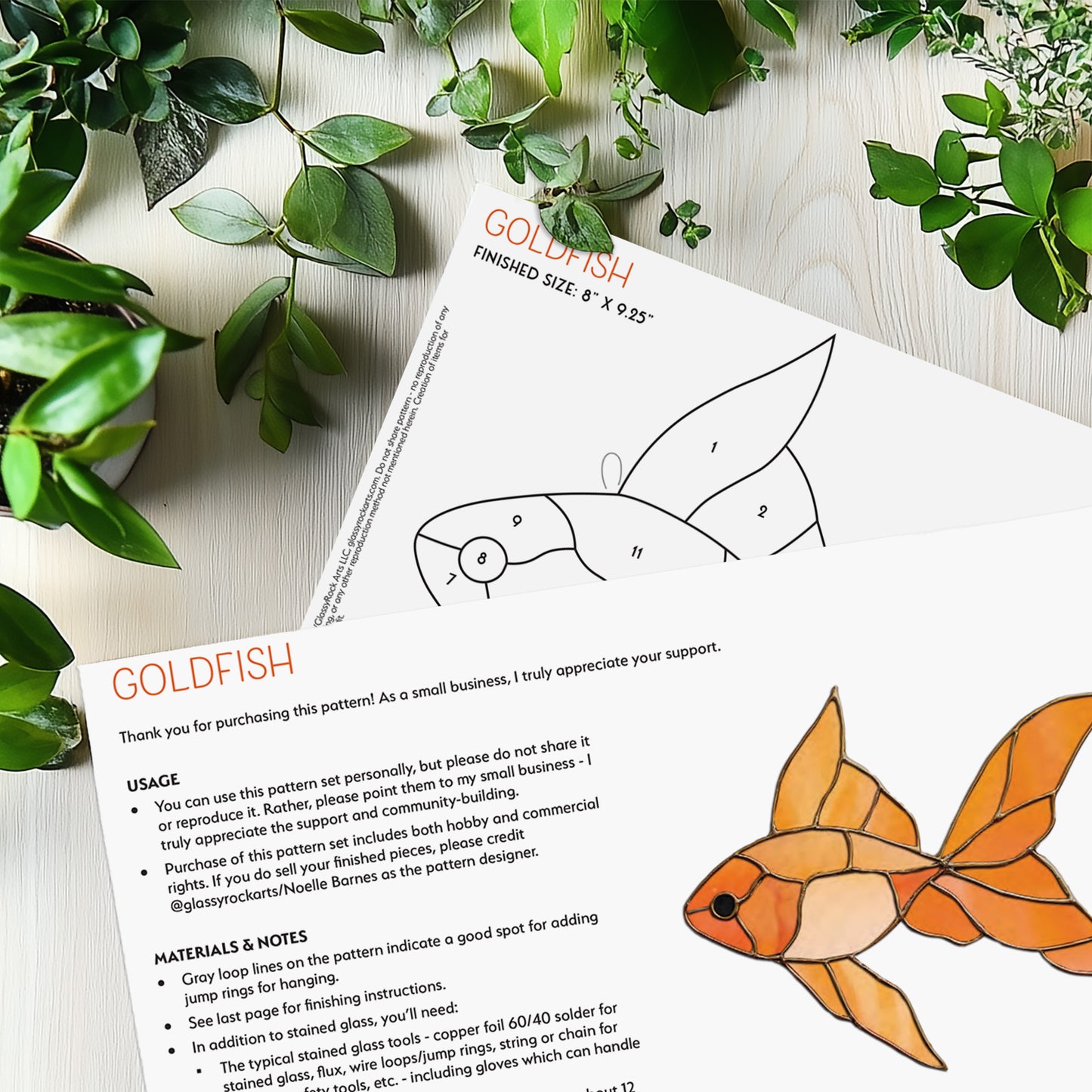 Goldfish Stained Glass Pattern and PNG