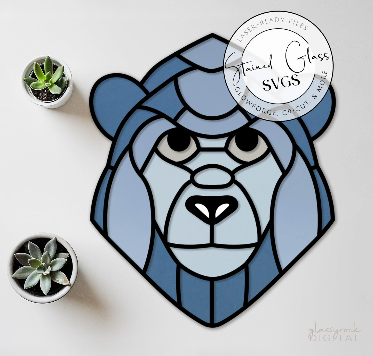 Stained Glass Gorilla Files for Laser Cutting - SVG, PNG, DXF