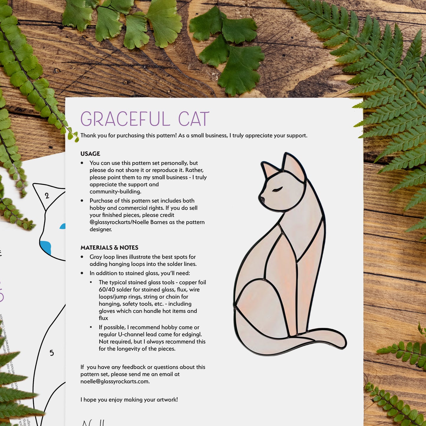 Graceful Cat Stained Glass Pattern and PNG
