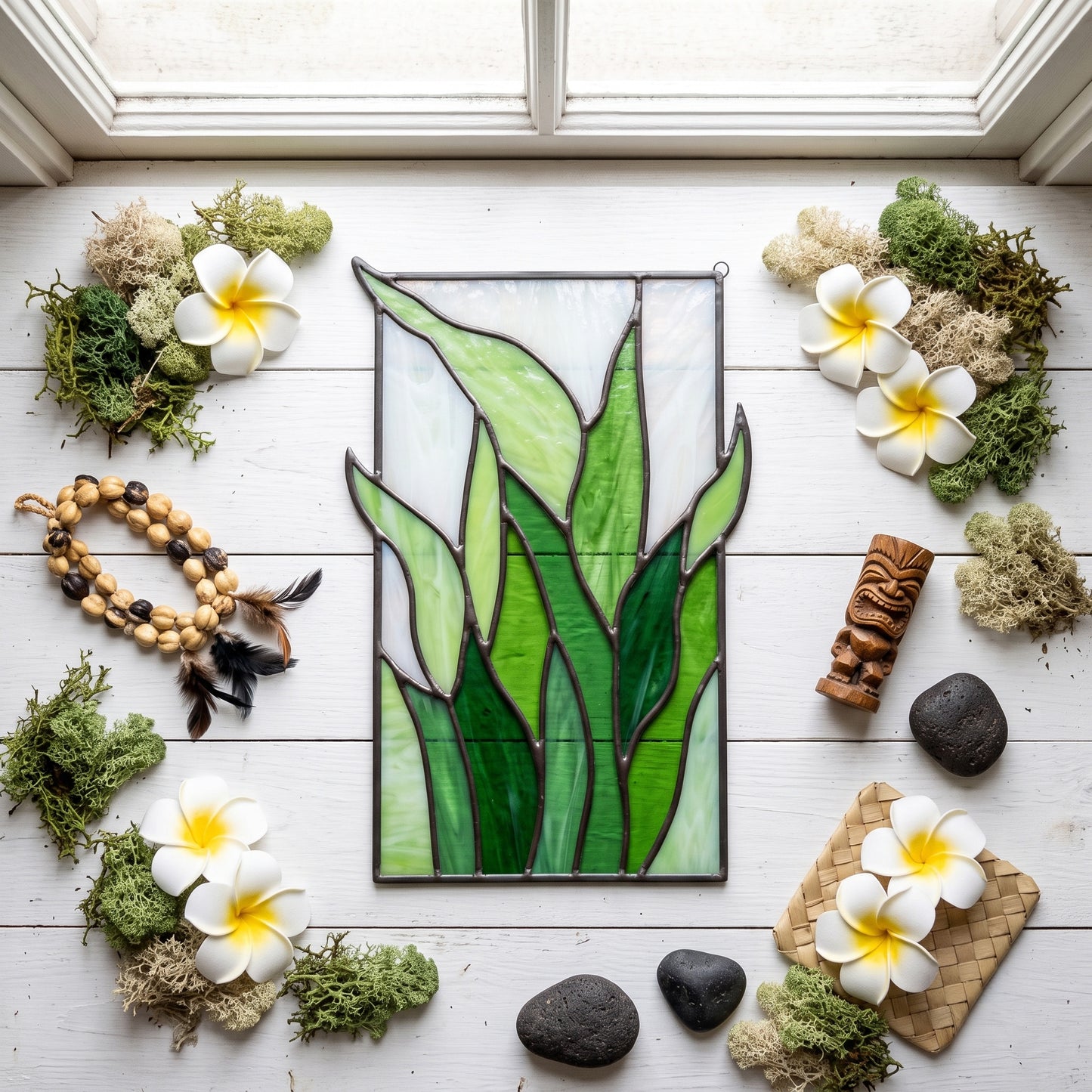 Tropical Stained Glass Plant Pattern - Kalalau - PDF & PNG
