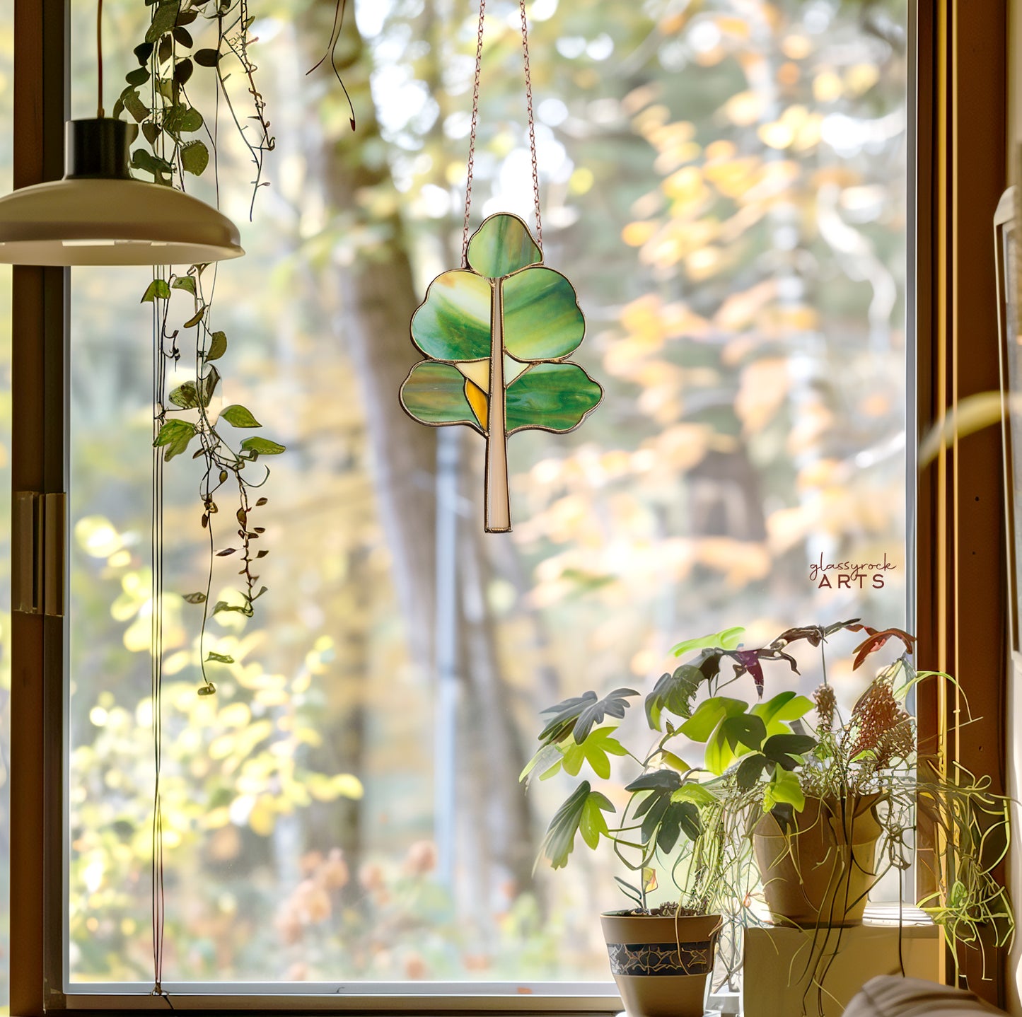 Art Deco Trees Stained Glass Pattern - Green