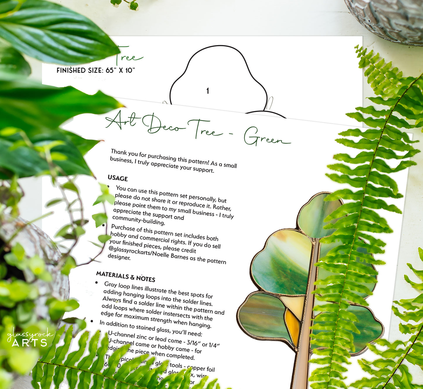 Art Deco Trees Stained Glass Pattern - Green - Crafting Patterns & Molds from GlassyRock Arts