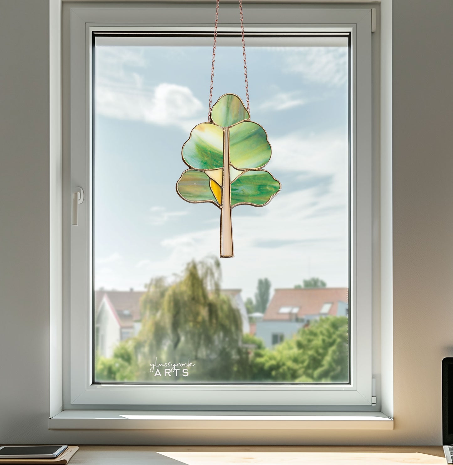 Art Deco Trees Stained Glass Pattern - Green