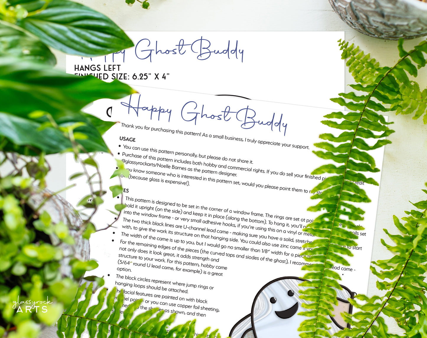 Happy Ghost Halloween Stained Glass Pattern