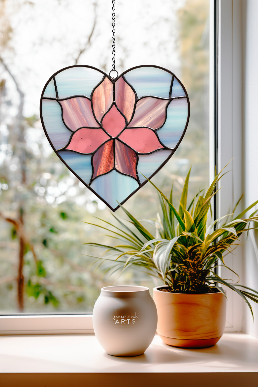 Lotus Flower Heart Stained Glass Pattern