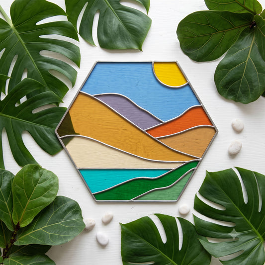 Boho Landscape Hexagon Stained Glass Pattern