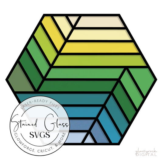 Stained Glass Striped Hexagon Suncatcher Files for Laser Cutting, SVG, PNG, DXF