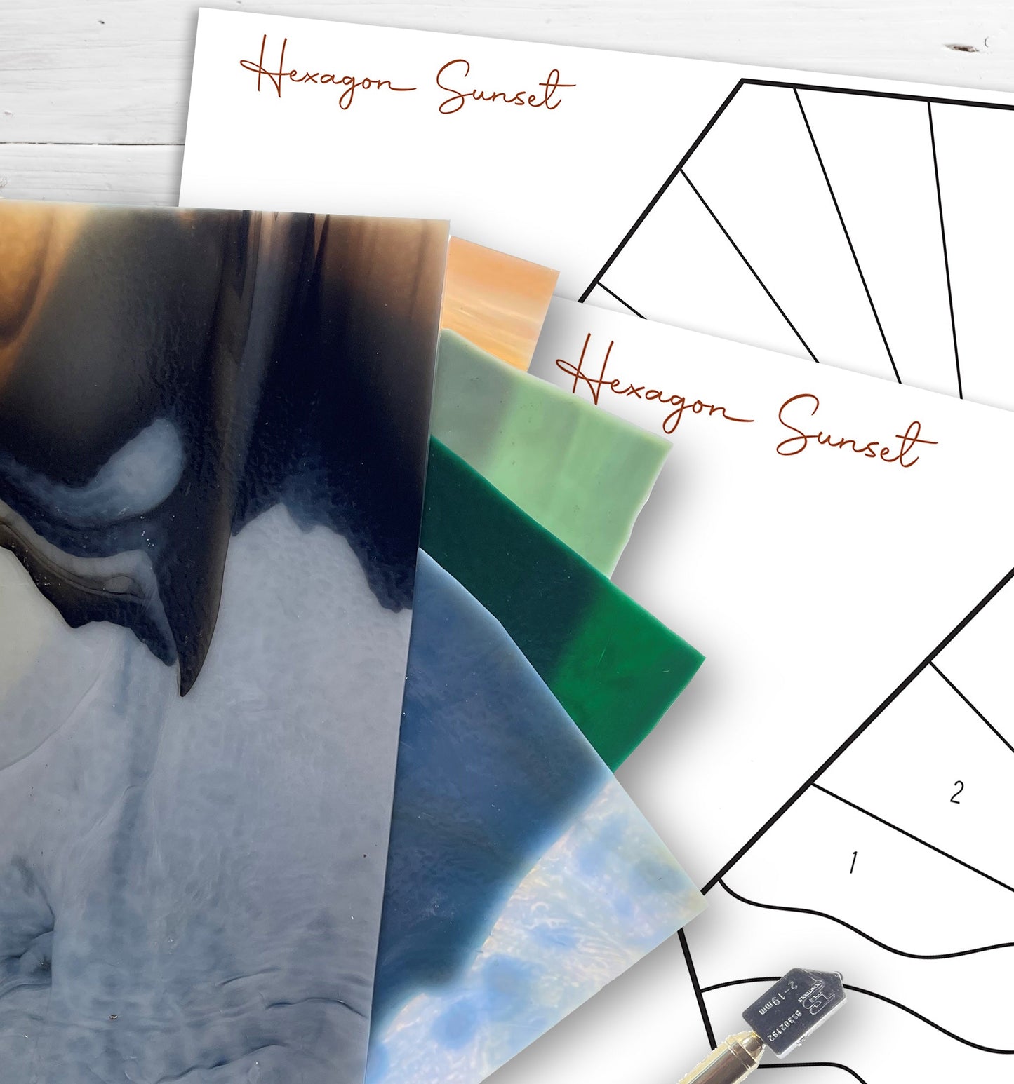 Sunset Landscape Hexagon Stained Glass Pattern - Crafting Patterns & Molds from GlassyRock Arts