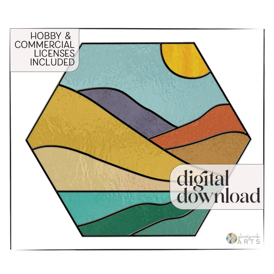 Boho Landscape Hexagon Stained Glass Pattern