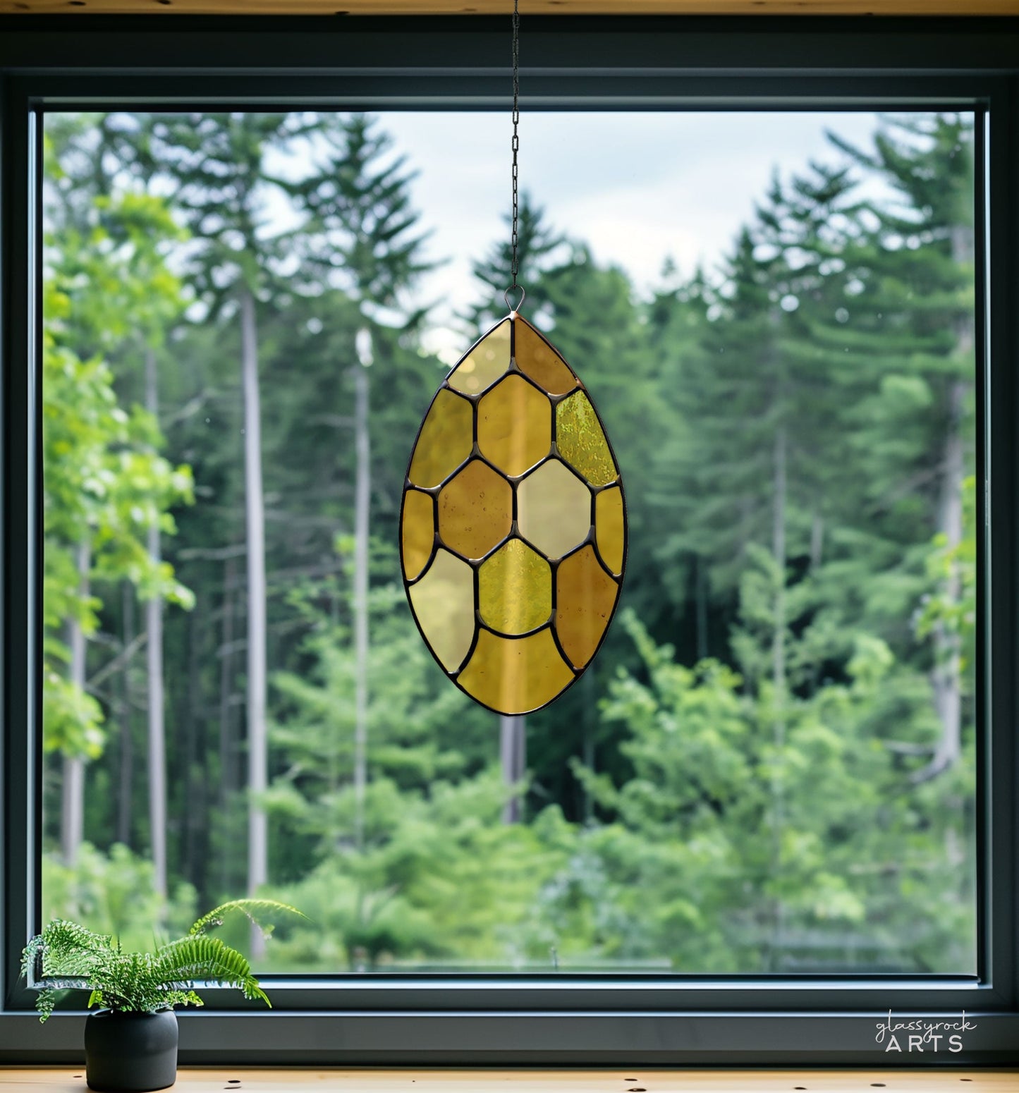 Abstract Honeycomb Teardrop Stained Glass Pattern