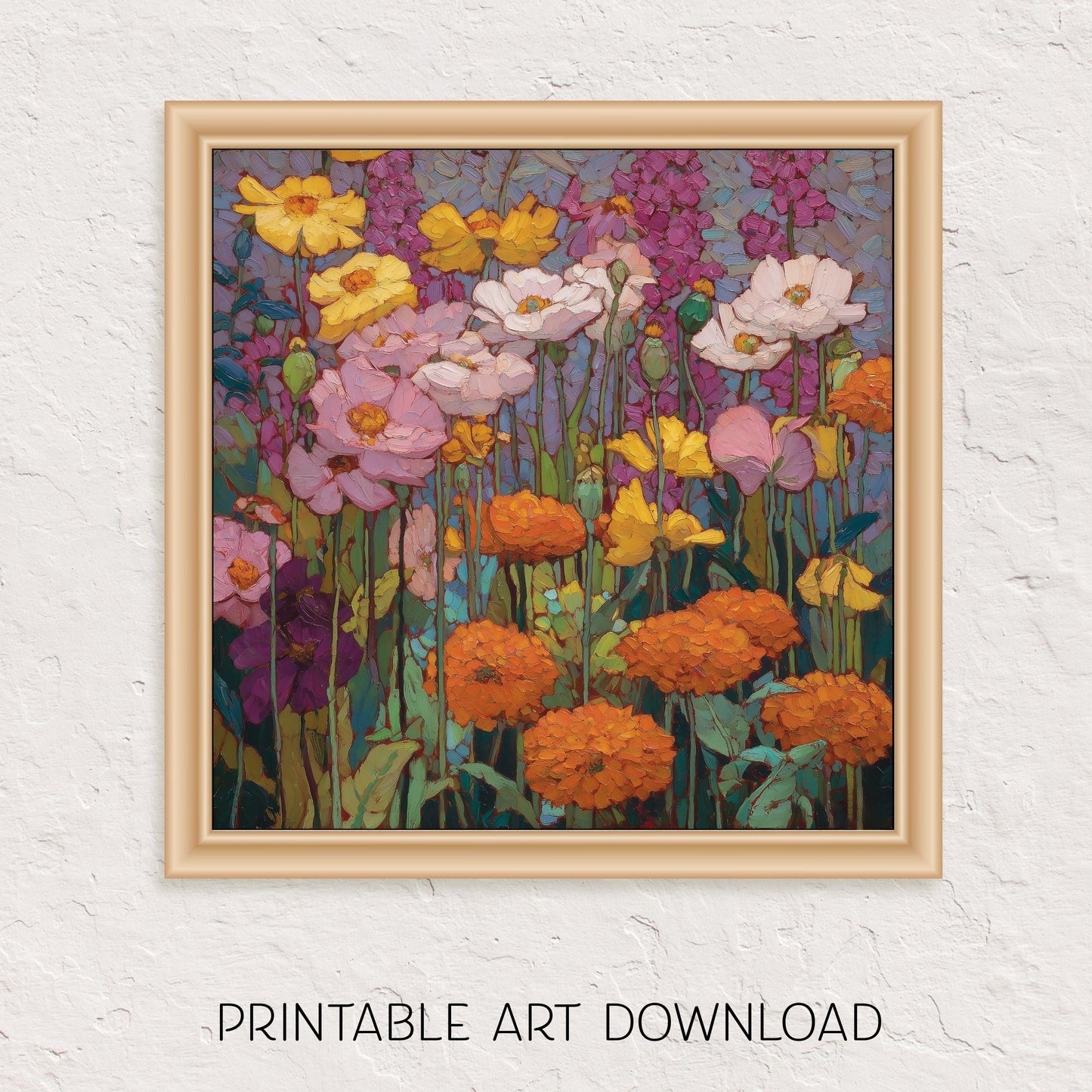 Blooming Garden Flower Painting: Colorful Floral Wall Art (Digital Download)