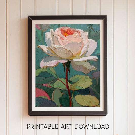 White Rose Painting: Forest Floral Wall Art (Digital Download, Multiple Ratios)