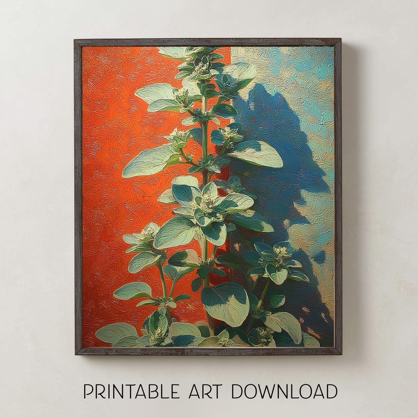 Herbal Painting, Instant Download Art with Multiple Ratios, Thyme Culinary Wall Art Decor to Print and Frame