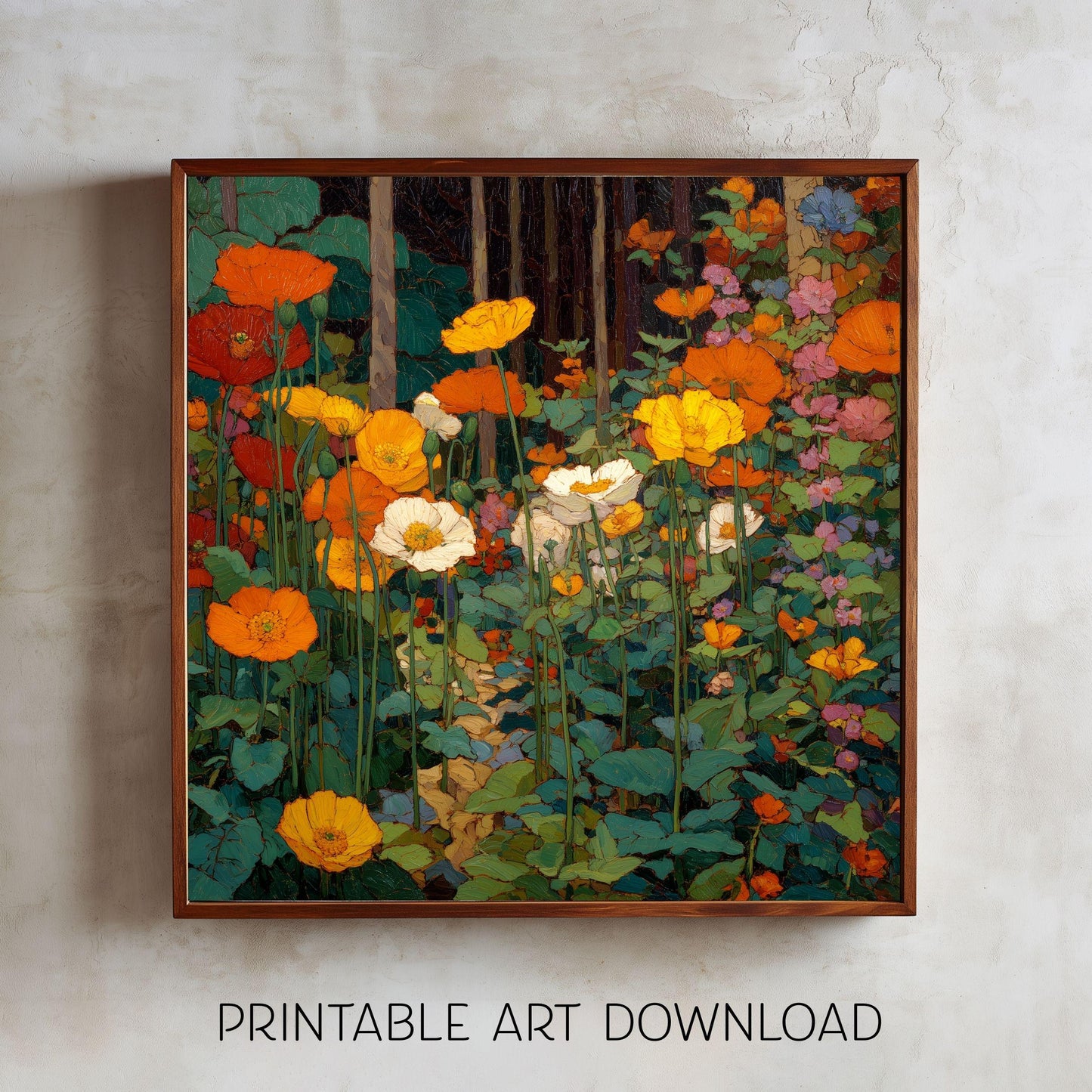 Floral Forest Painting: Meadow Garden Art, Bright Colors (Digital Download)