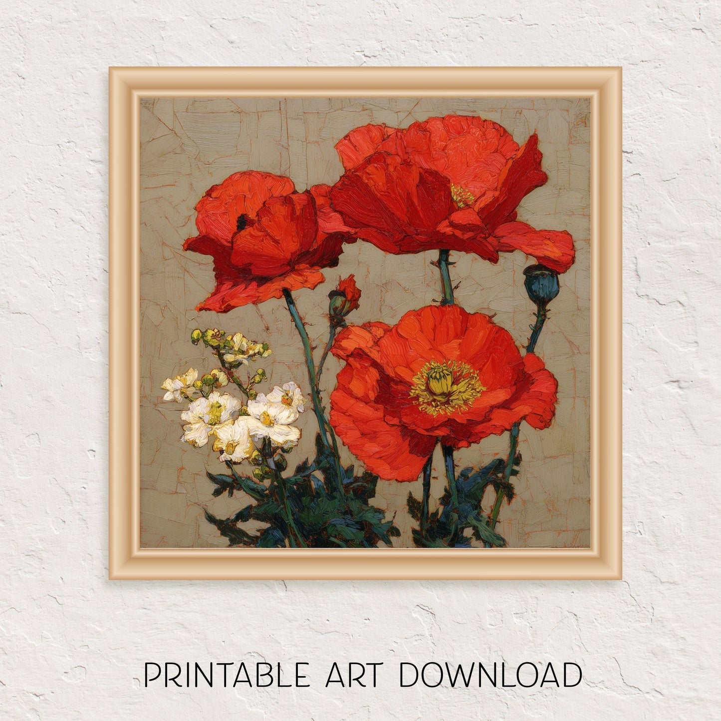 Red Poppies Floral Print: Colorful Flower Painting, Forest Wall Art (Digital Download)