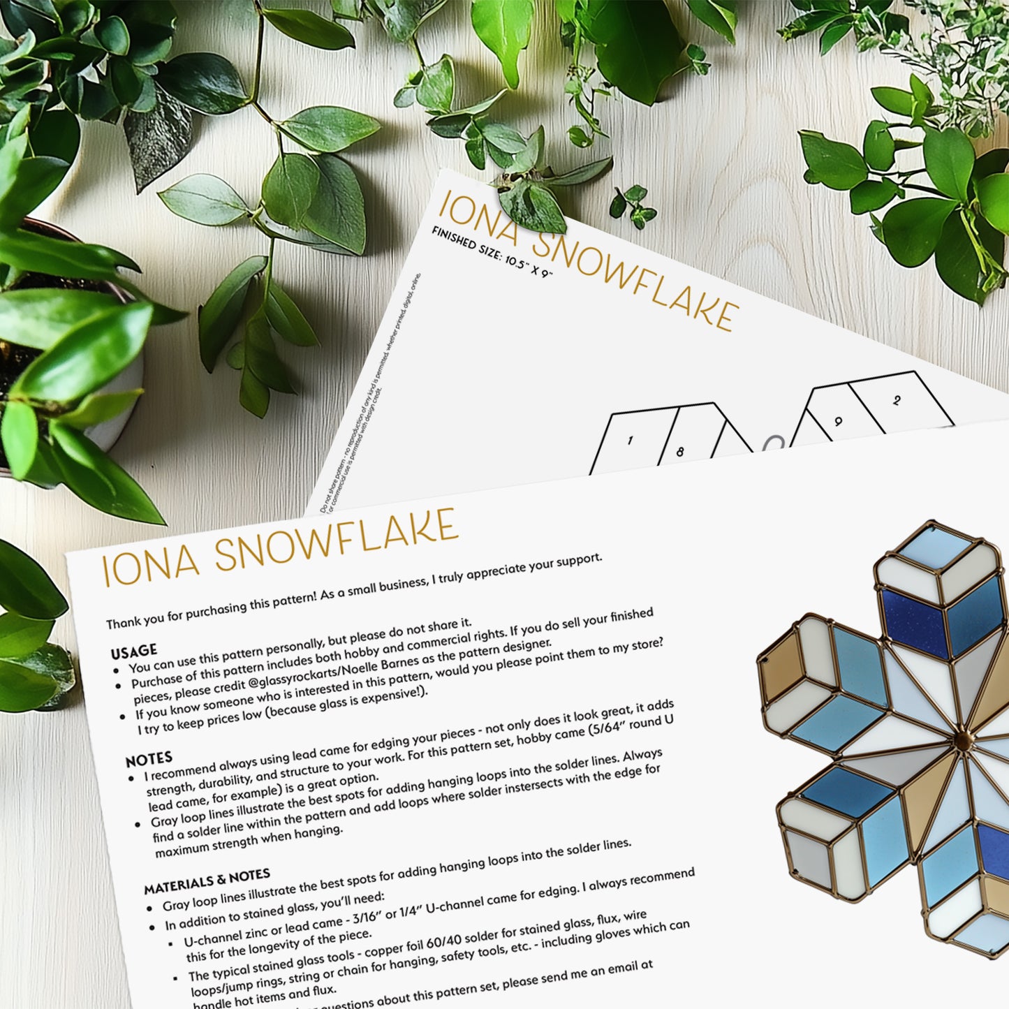 Geometric Snowflake Stained Glass Pattern and PNG