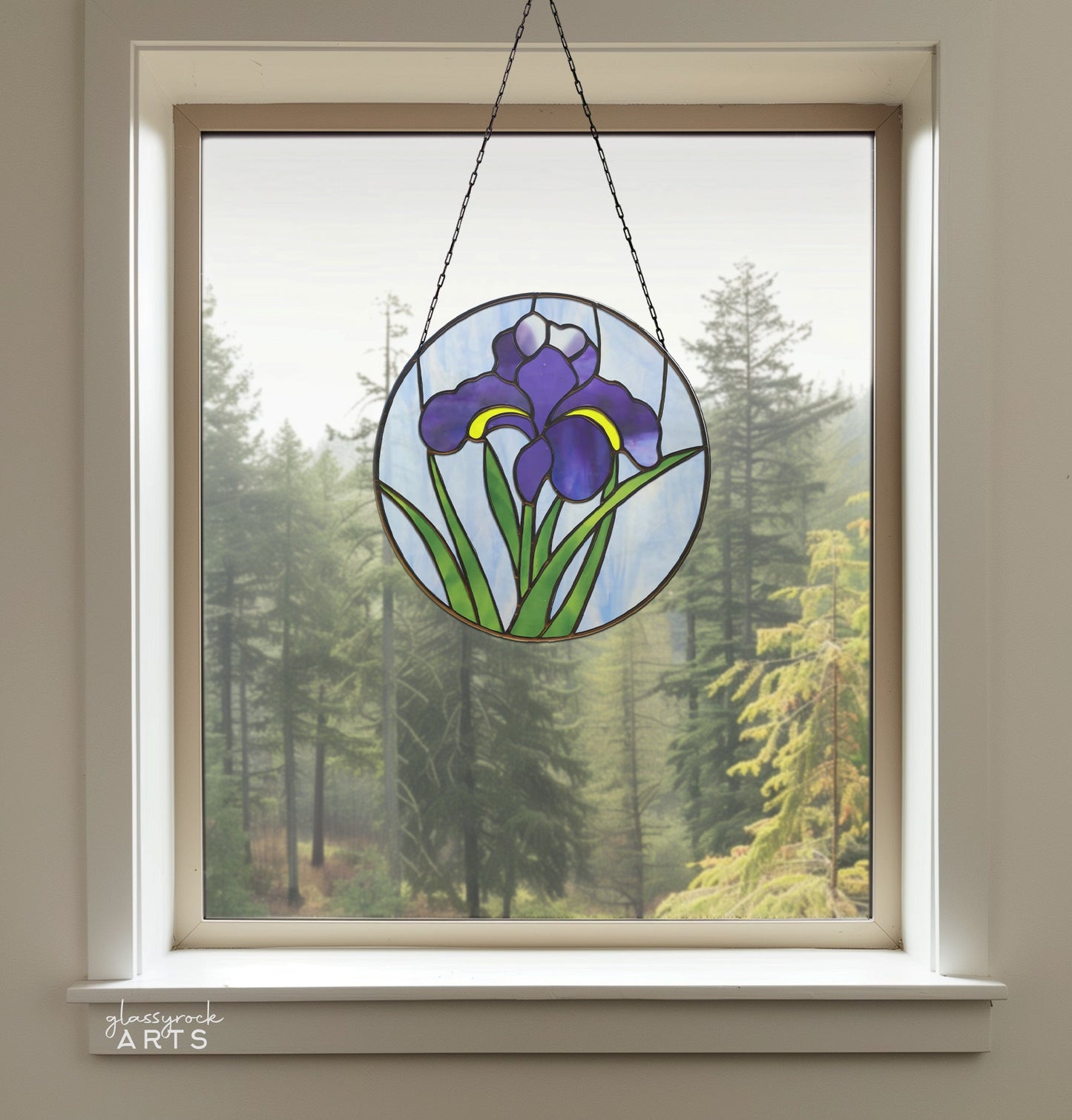 Iris Round Stained Glass Flower Pattern