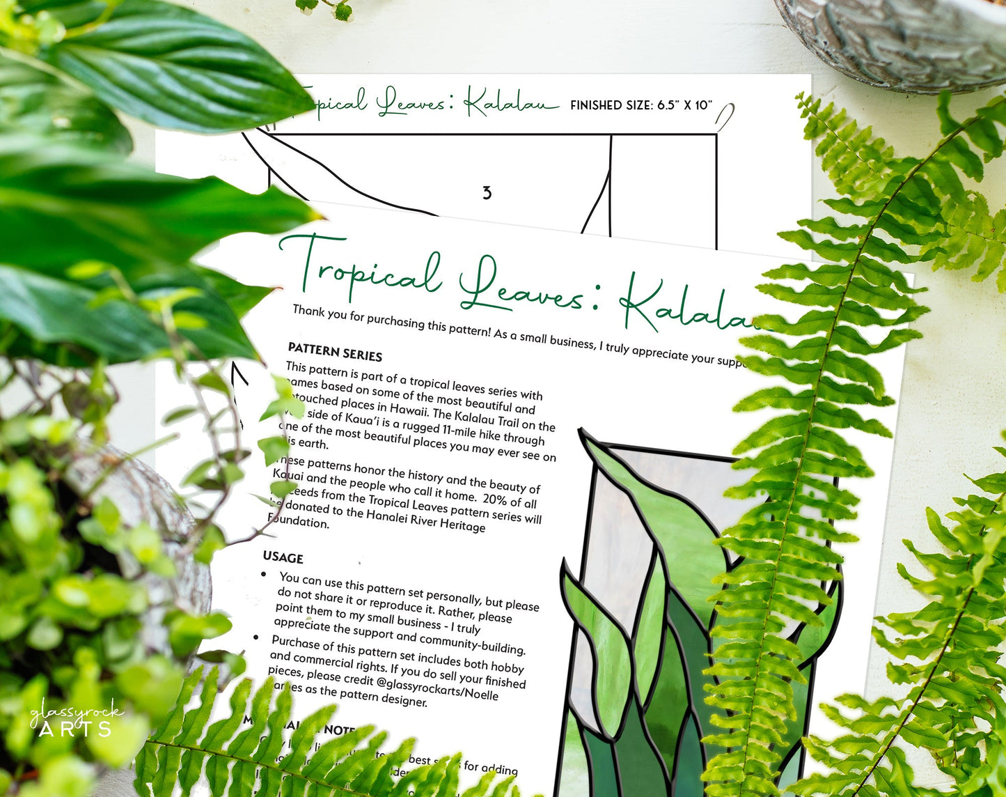 Tropical Stained Glass Plant Pattern - Kalalau