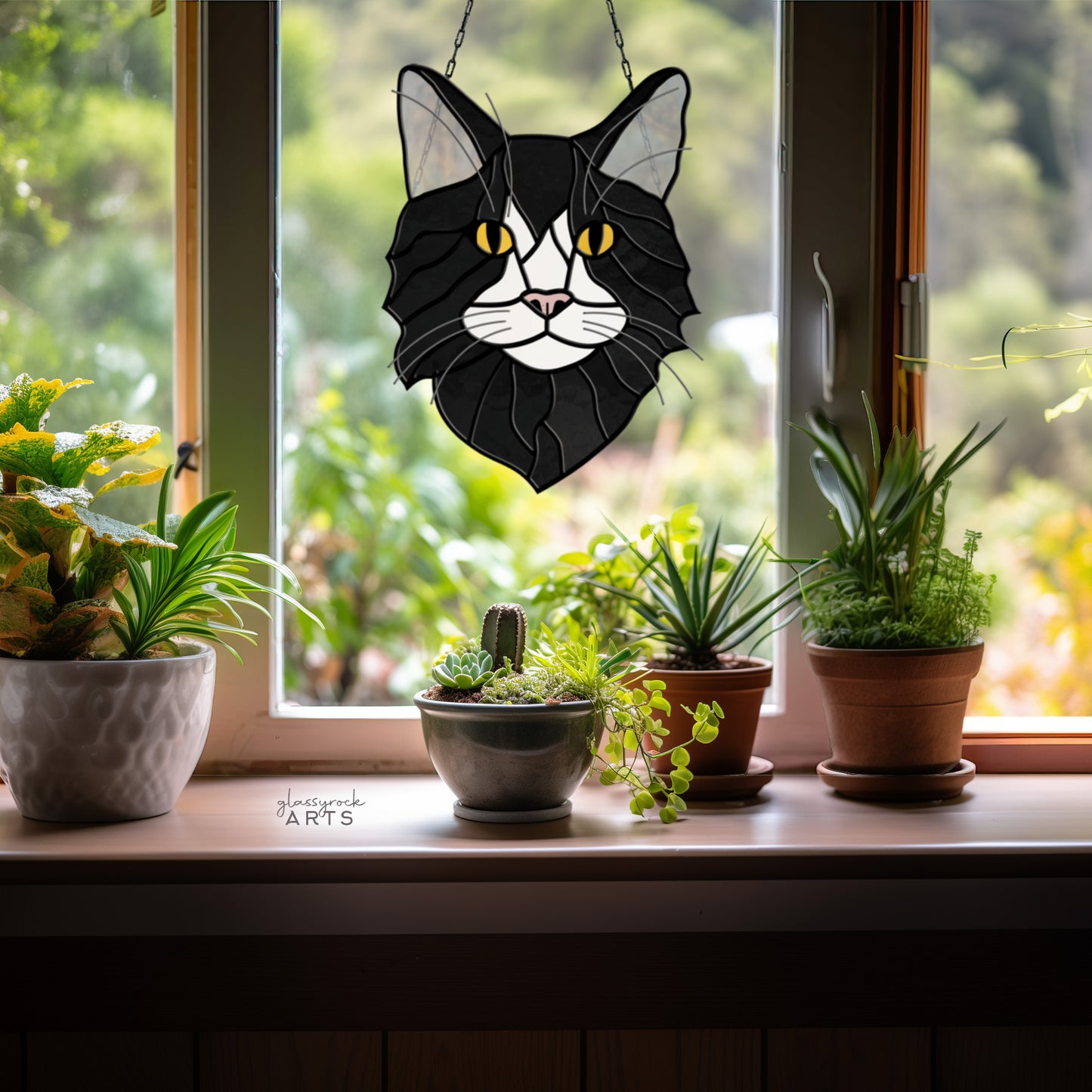 Long Haired Cat Stained Glass Pattern - Crafting Patterns & Molds, from GlassyRock Arts
