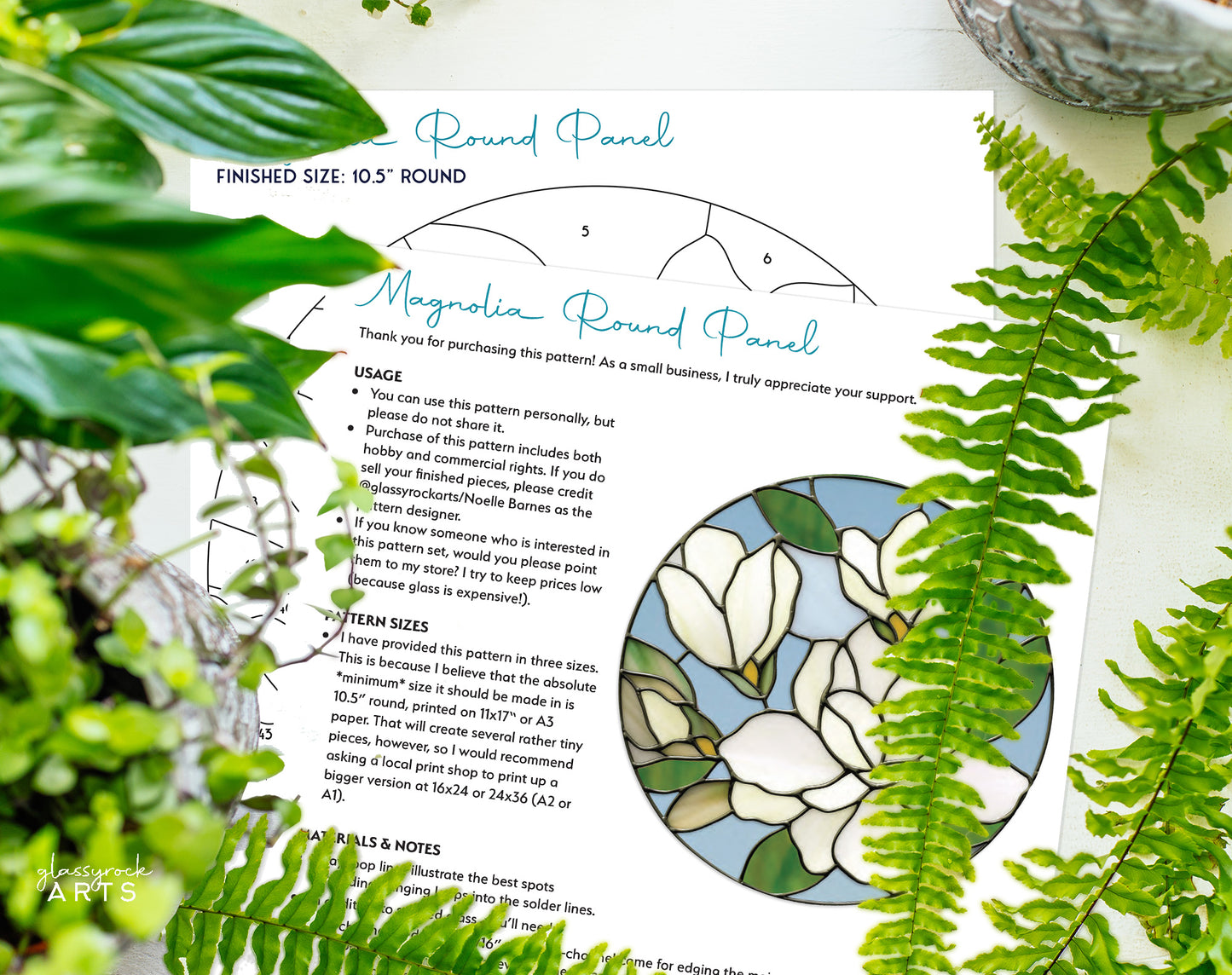 Magnolia Round Stained Glass Pattern