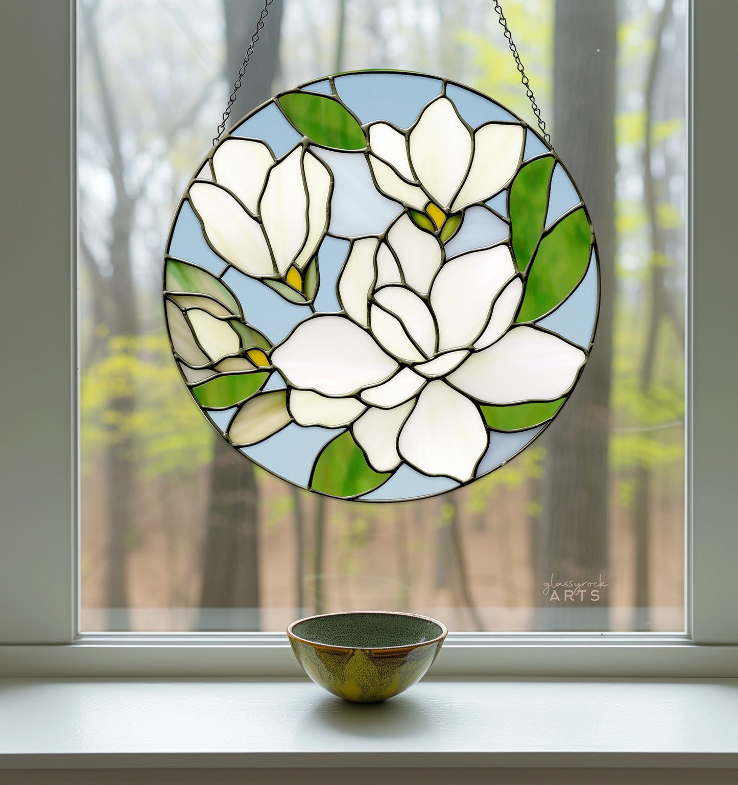Magnolia Round Stained Glass Pattern