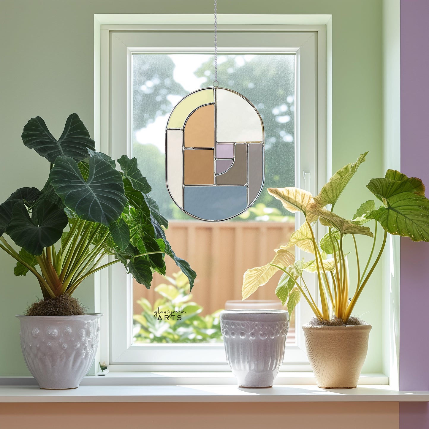 Oval Mid Century Modern Stained Glass Pattern - Crafting Patterns & Molds, from GlassyRock Arts