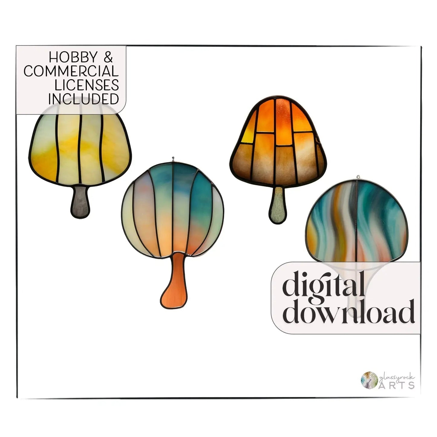 MCM Mushroom Stained Glass Patterns, Pack of 4