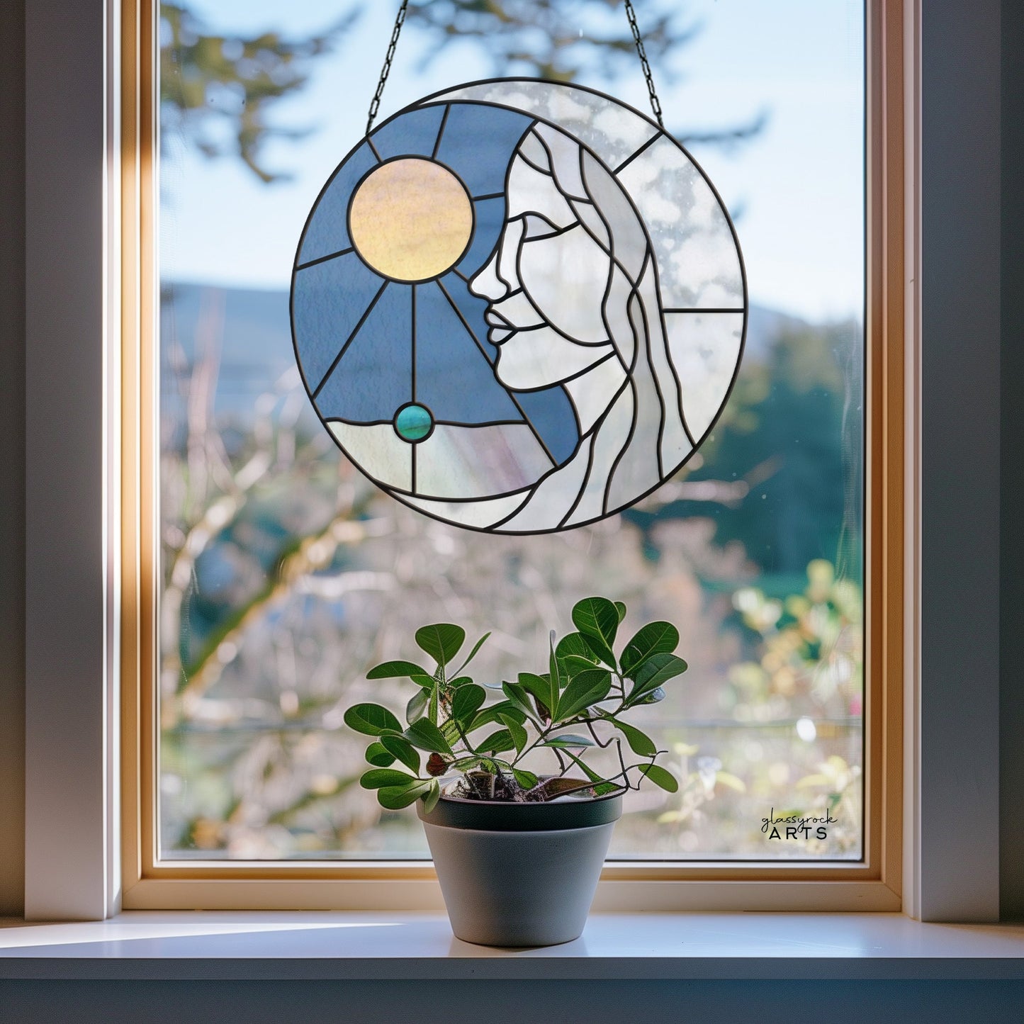 Sun and Moon Woman Stained Glass Pattern