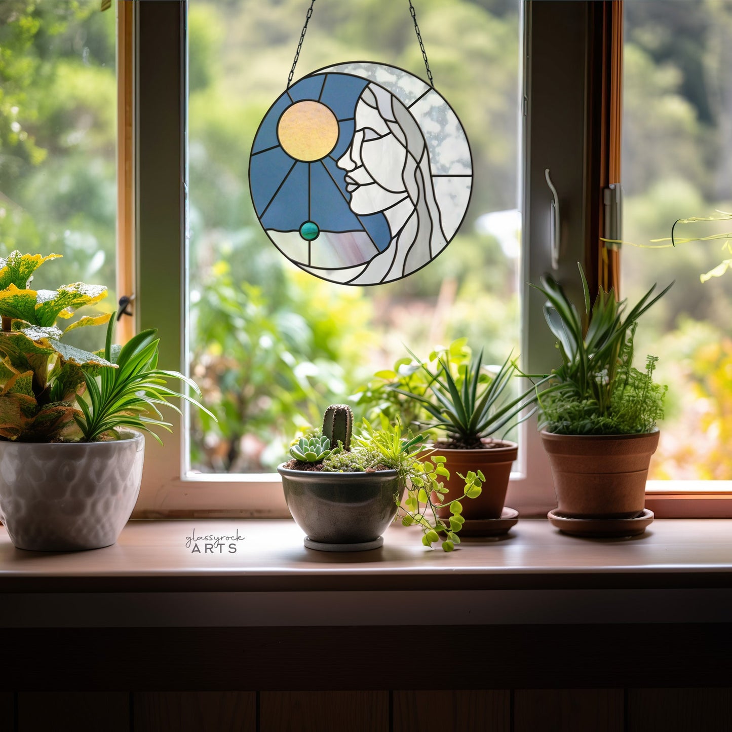 Sun and Moon Woman Stained Glass Pattern