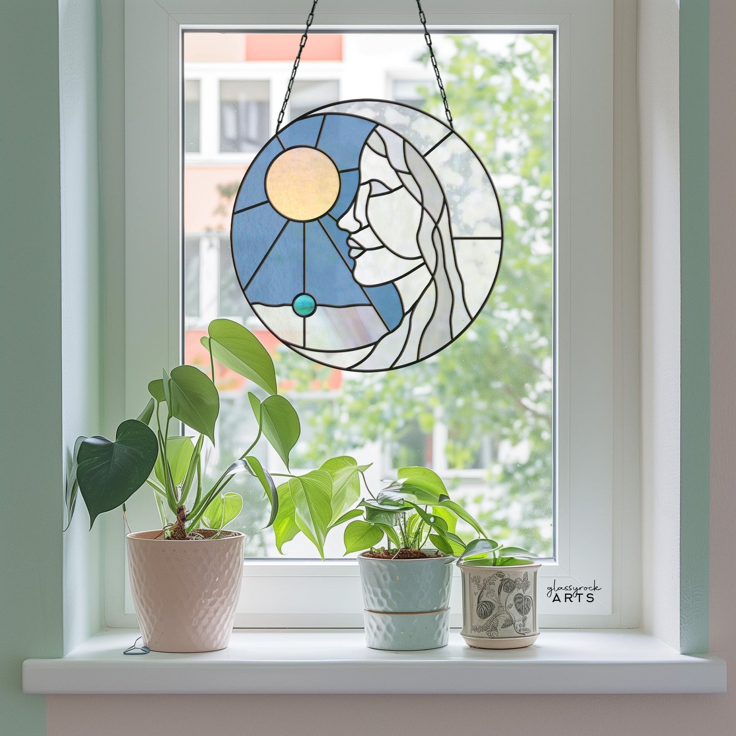 Sun and Moon Woman Stained Glass Pattern