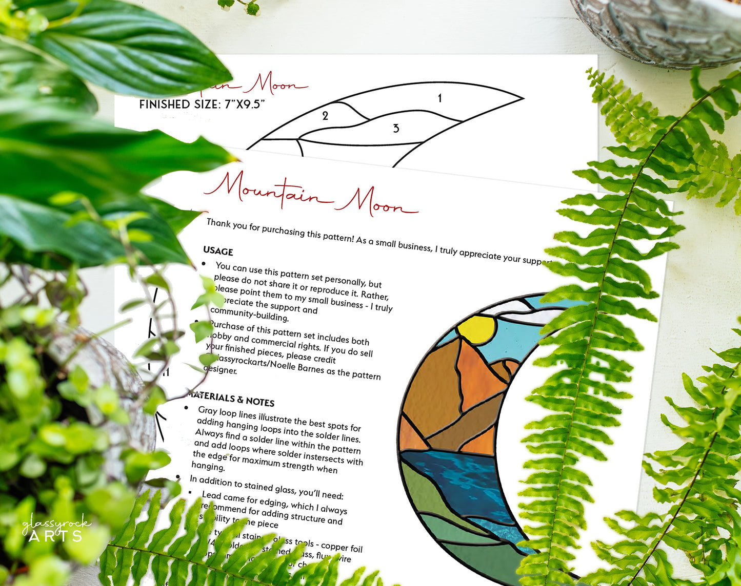 Landscape Crescent Moon Stained Glass Pattern - Crafting Patterns & Molds from GlassyRock Arts