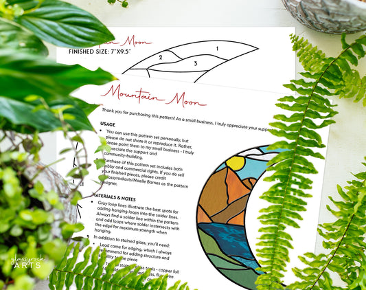 Landscape Crescent Moon Stained Glass Pattern - Crafting Patterns & Molds from GlassyRock Arts