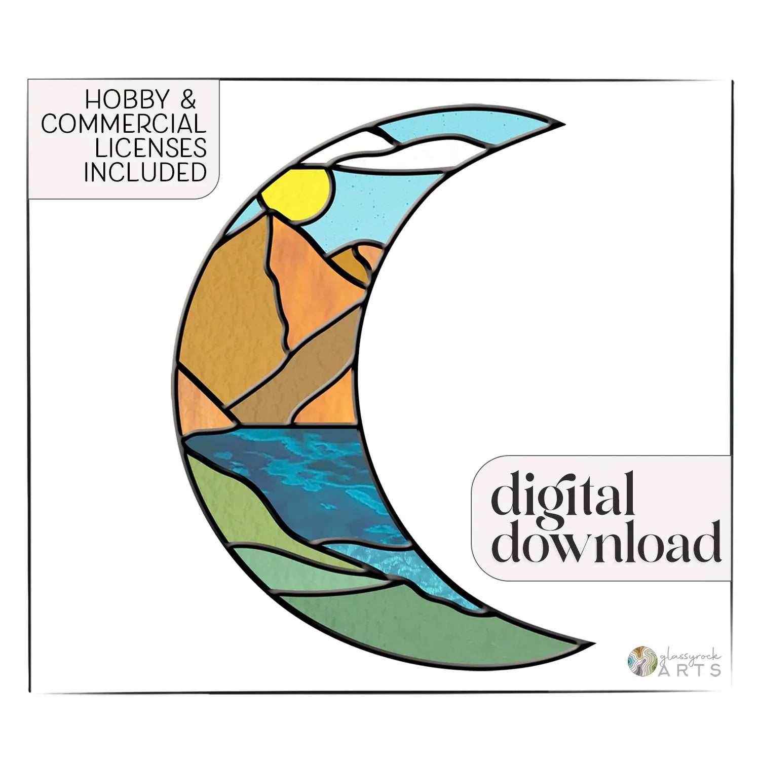 Landscape Crescent Moon Stained Glass Pattern – GlassyRock Arts easy-free-stained-glass-patterns-aaglassstudio