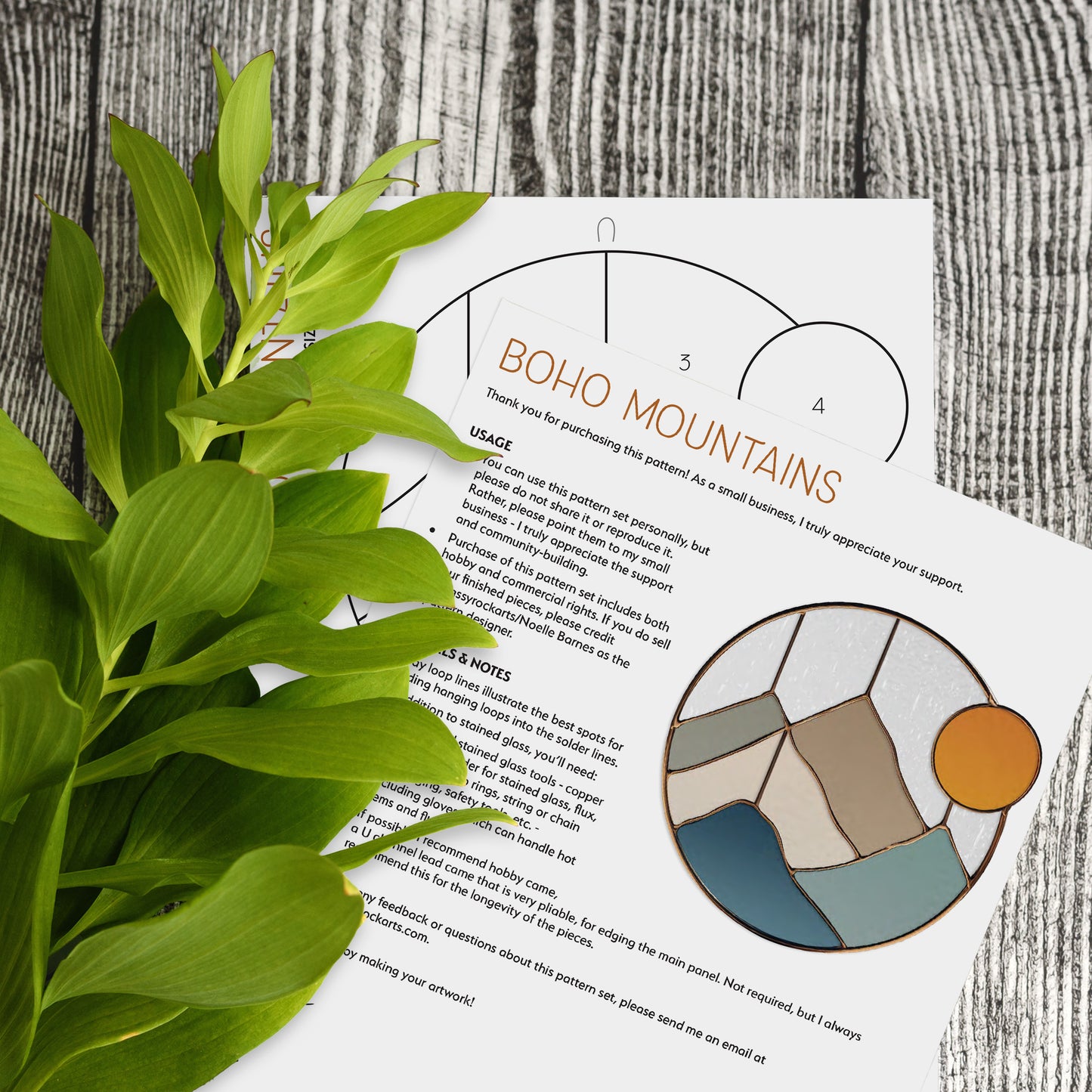 Boho Mountains Stained Glass Pattern and PNG